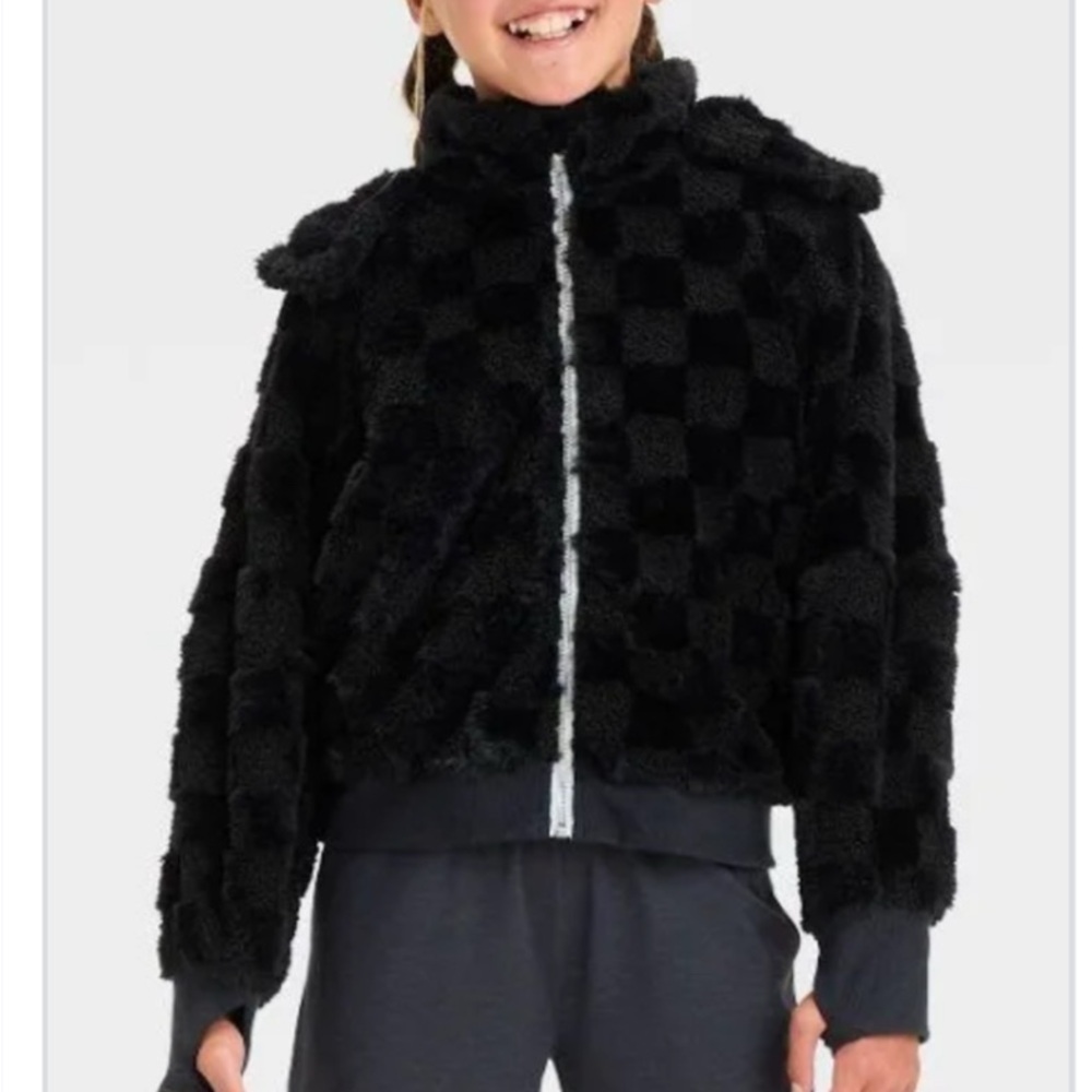 Kids Black Checkered Jacket